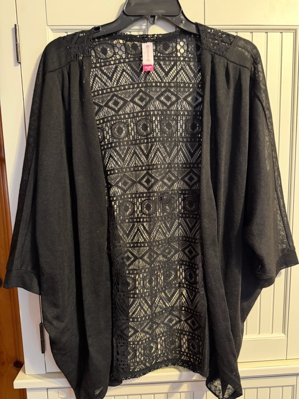 Black Crochet Back Open Cardigan